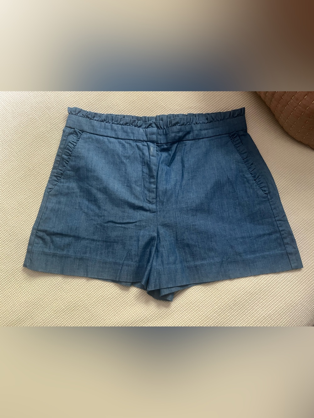 J. Crew Chambray ruffle Shorts in chambray